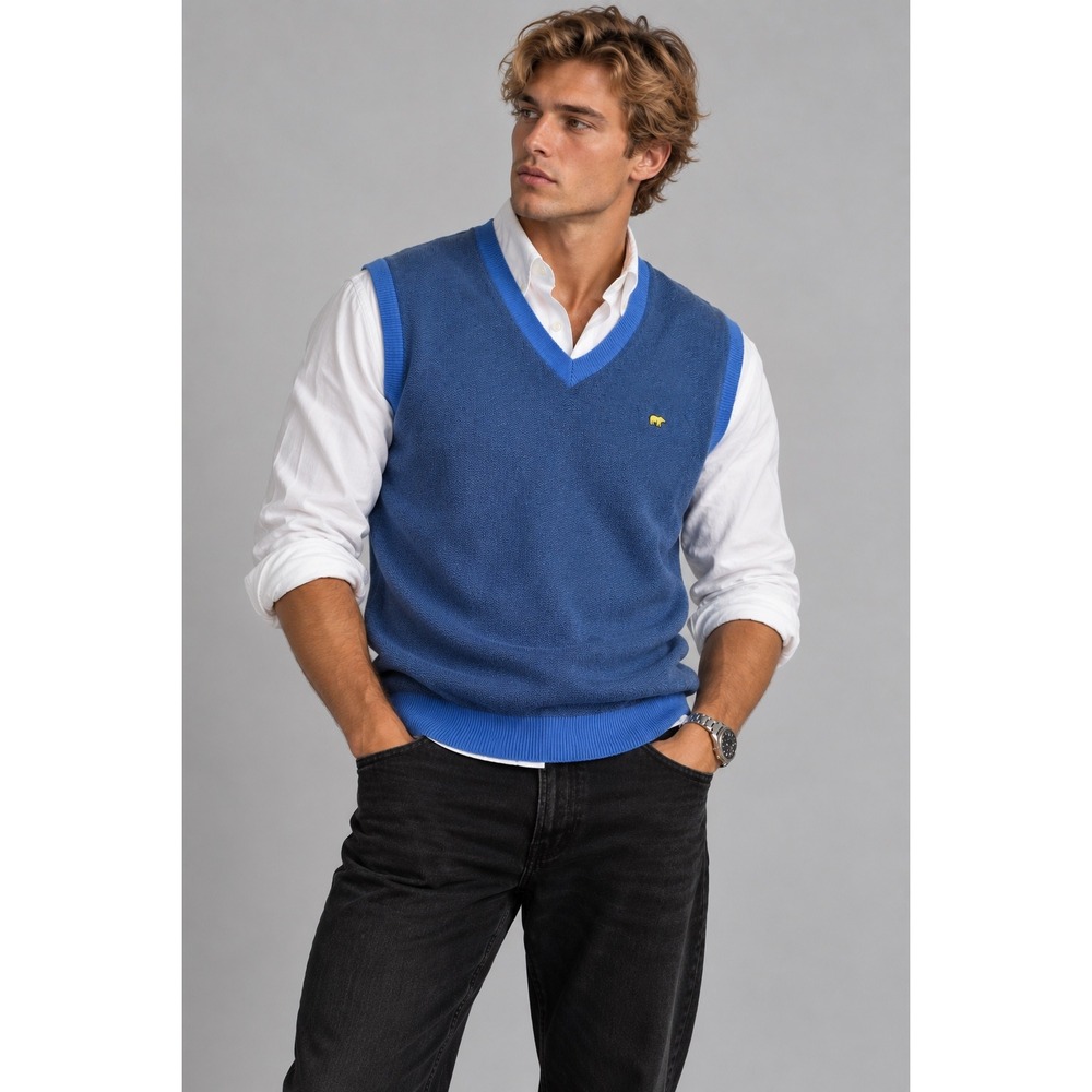 Jack Nicklaus Mens V-Neck Sweater Vest Turkish Sea Blue Cotton Golf M NWT
